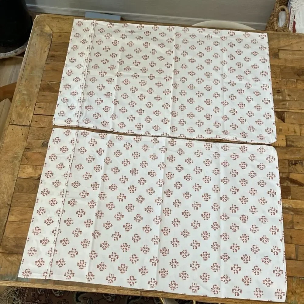 Threshold 100% Cotton Queen Pillowcases (2) Orange & White Geometric Floral